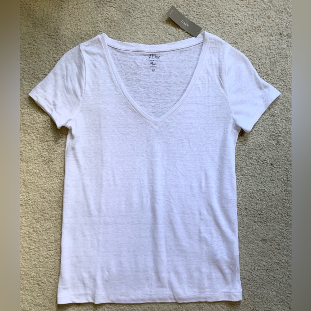 NWT/ J CREW V-Neck Linen T-Shirt, size XXS, White